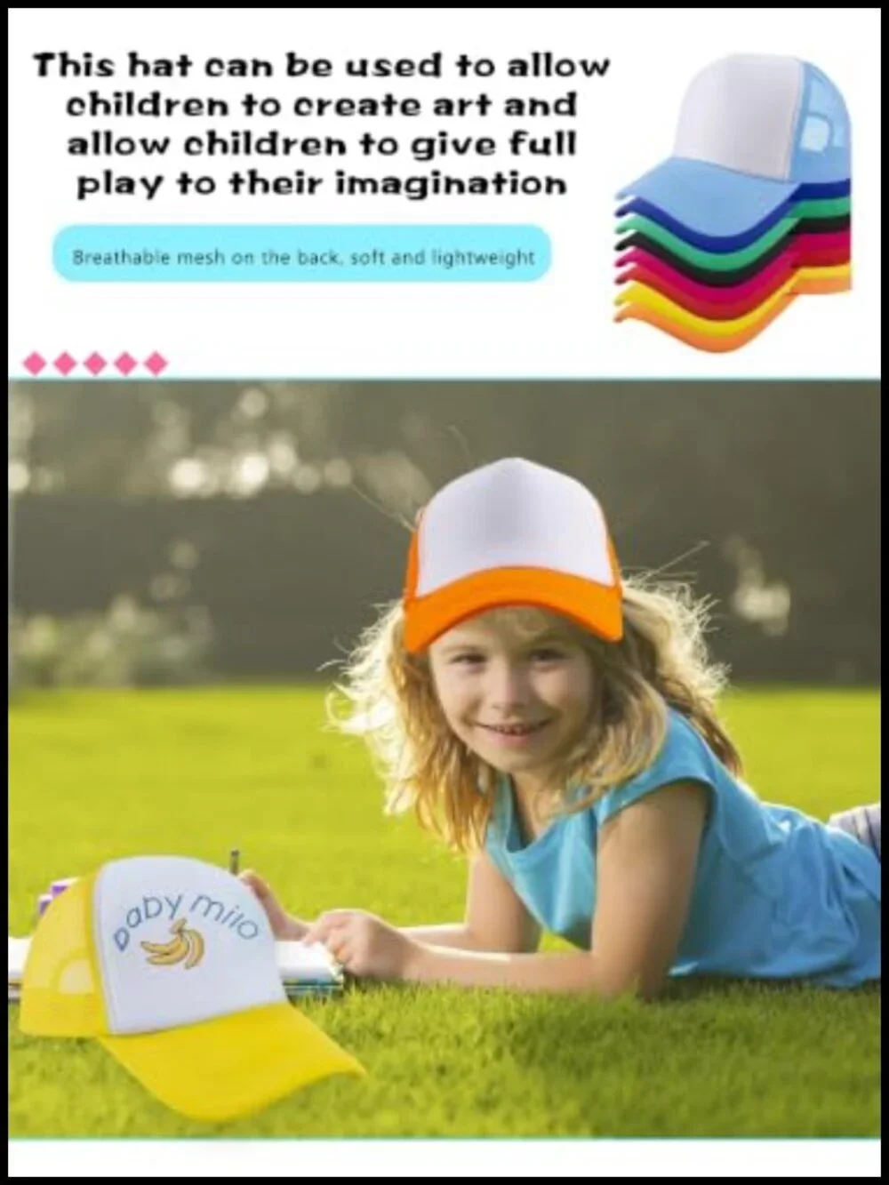 14 Pack Kids Trucker Hats Mesh Baseball Cap Sublimation DIY Adjustable